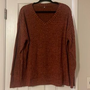 ANRABESS Long Sleeve V neck Casual Fall Top Loose Fit Lightweight Sweaters Tunic